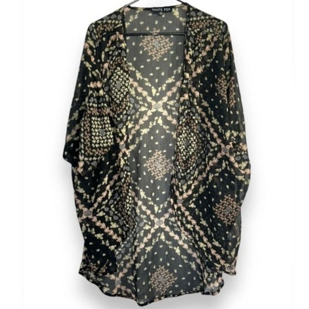 Haute Fox Womens Floral Sheer Patterned Open Front Kimono Sweater sz 3X Boho - Picture 2 of 4
